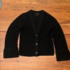 Black Ribbed Women's Cardigan Sweater